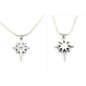Vintage Sterling Silver North Star Pendant Necklace Double Sided Italy 17 In
